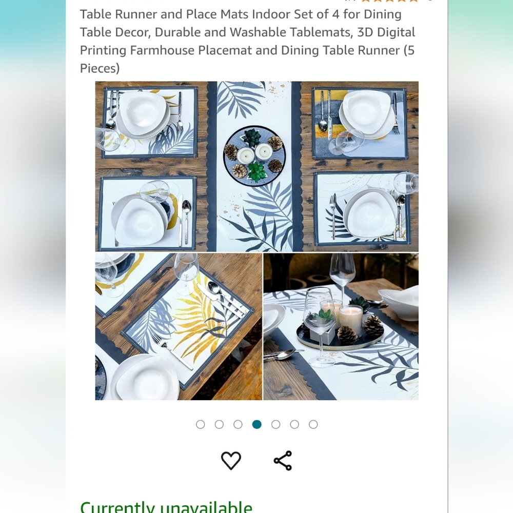 Table Runner and Place Mats Indoor Set of 4 for Dining Table Decor, Durable and